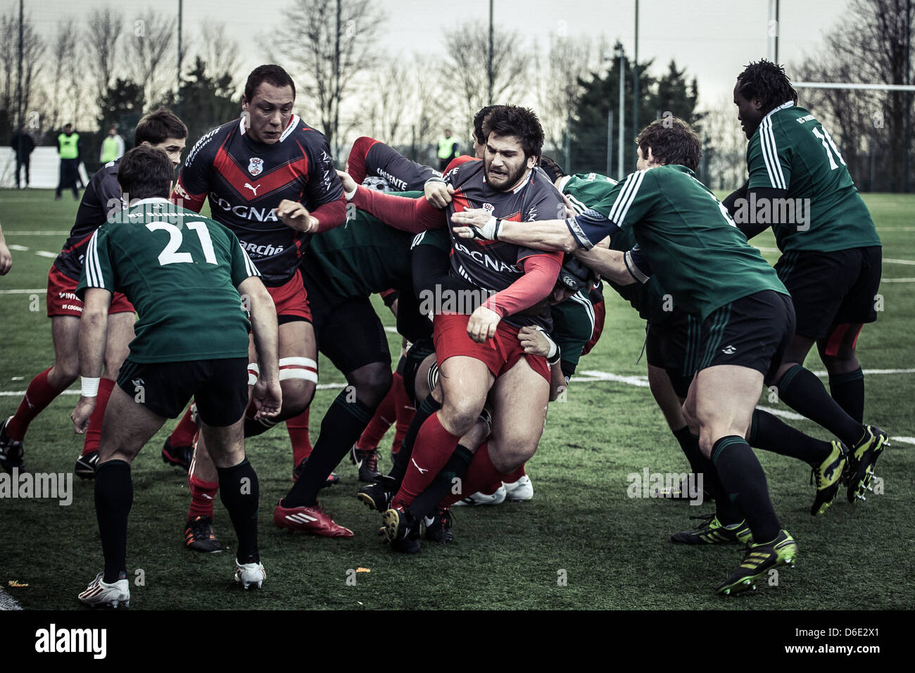 Parigi, Francia - 13 gennaio: Rugby gioco 'Suresnes VS Cognac' gioco cliente 19:16', 13 gennaio 2013 a Parigi, Francia. Foto Stock