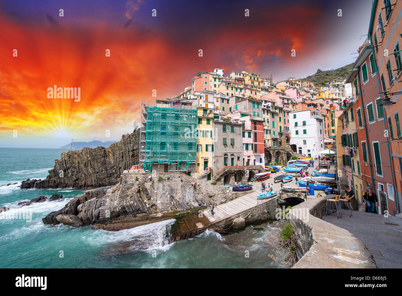 Splendida costa di Riomaggiore Cinque Terre - Italia. Foto Stock