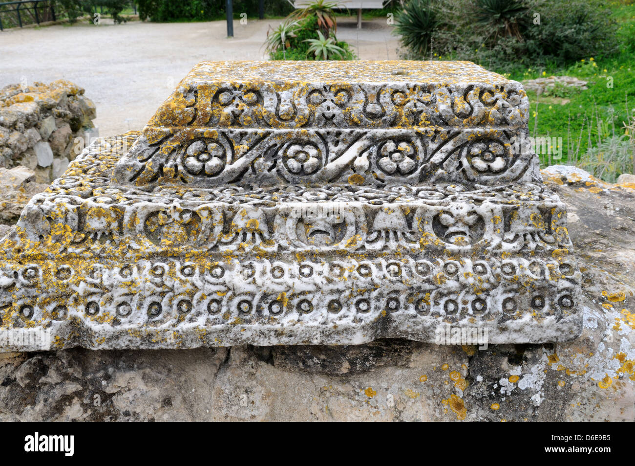 Pietra scolpita pilastro a Cartagine antica città della Tunisia Foto Stock