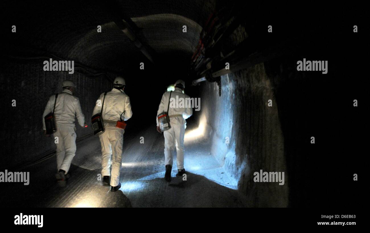 I visitatori guardano il nucleare sgangherato impianto di stoccaggio di rifiuti di Inter vicino remlingen, Germania, 21 gennaio 2012. Foto: Julian Stratenschulte Foto Stock