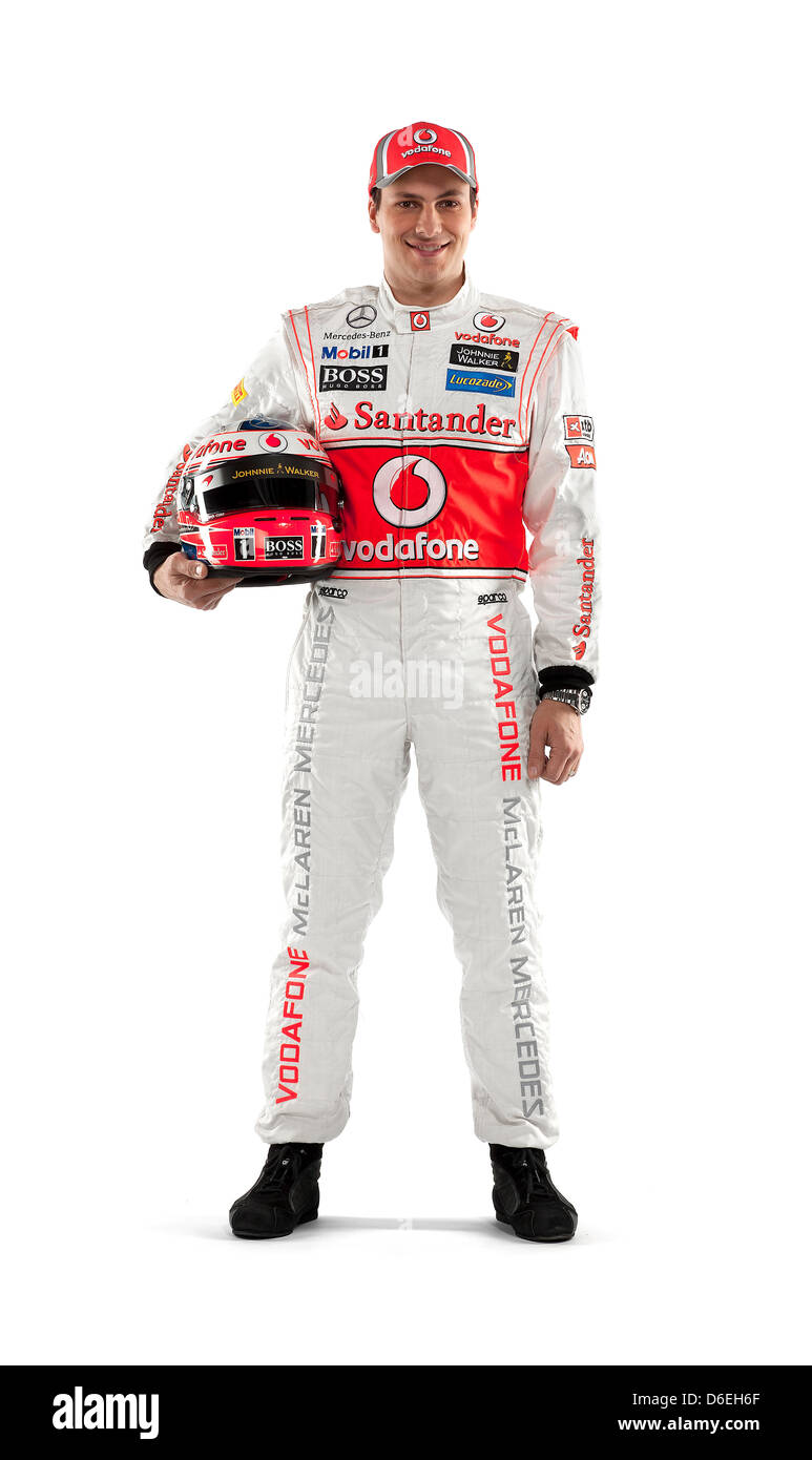 Un documento, datato 01 febbraio 2012, mostra British Formula Uno Pilota collaudatore Gary Paffett del Team McLaren-Mercedes che posano per una foto con il team della sede di Woking, Gran Bretagna. Foto: McLaren-Mercedes Foto Stock