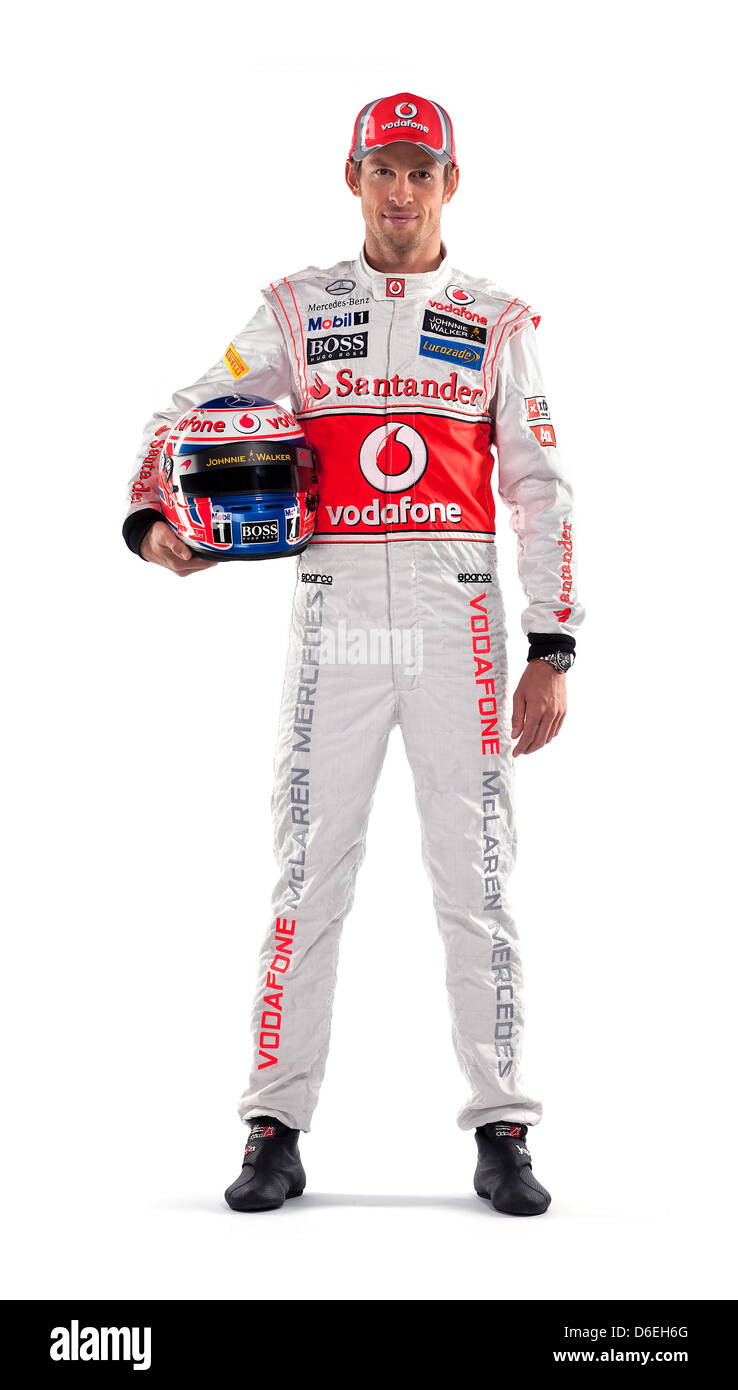 Un documento, datato 01 febbraio 2012, mostra British formula one test driver Lewis Hamilton del Team McLaren-Mercedes che posano per una foto con il team della sede di Woking, Gran Bretagna. Foto: McLaren-Mercedes Foto Stock