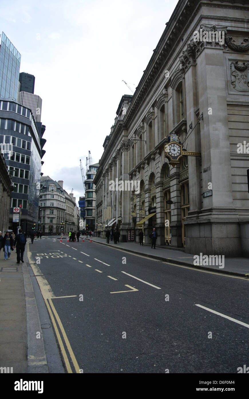 Svuotare la London Street, Threadneedle Street London, Margaret Thatchers funerale, Bank di Londra Foto Stock