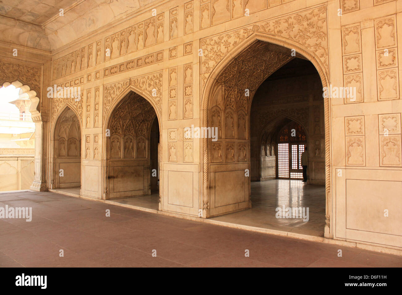 Altamente interni ornati di Agra Fort UNESCO World Heritage Site Agra, Uttar Pradesh, India Foto Stock