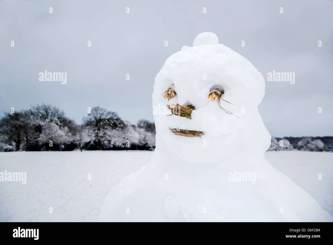 Pupazzo di neve rivolto verso il basso su Clifton a Bristol Regno Unito a metà inverno Foto Stock