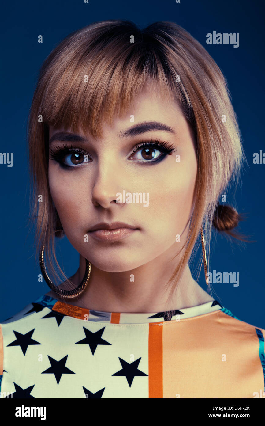 70's stile fashion studio testa ritratto Foto Stock