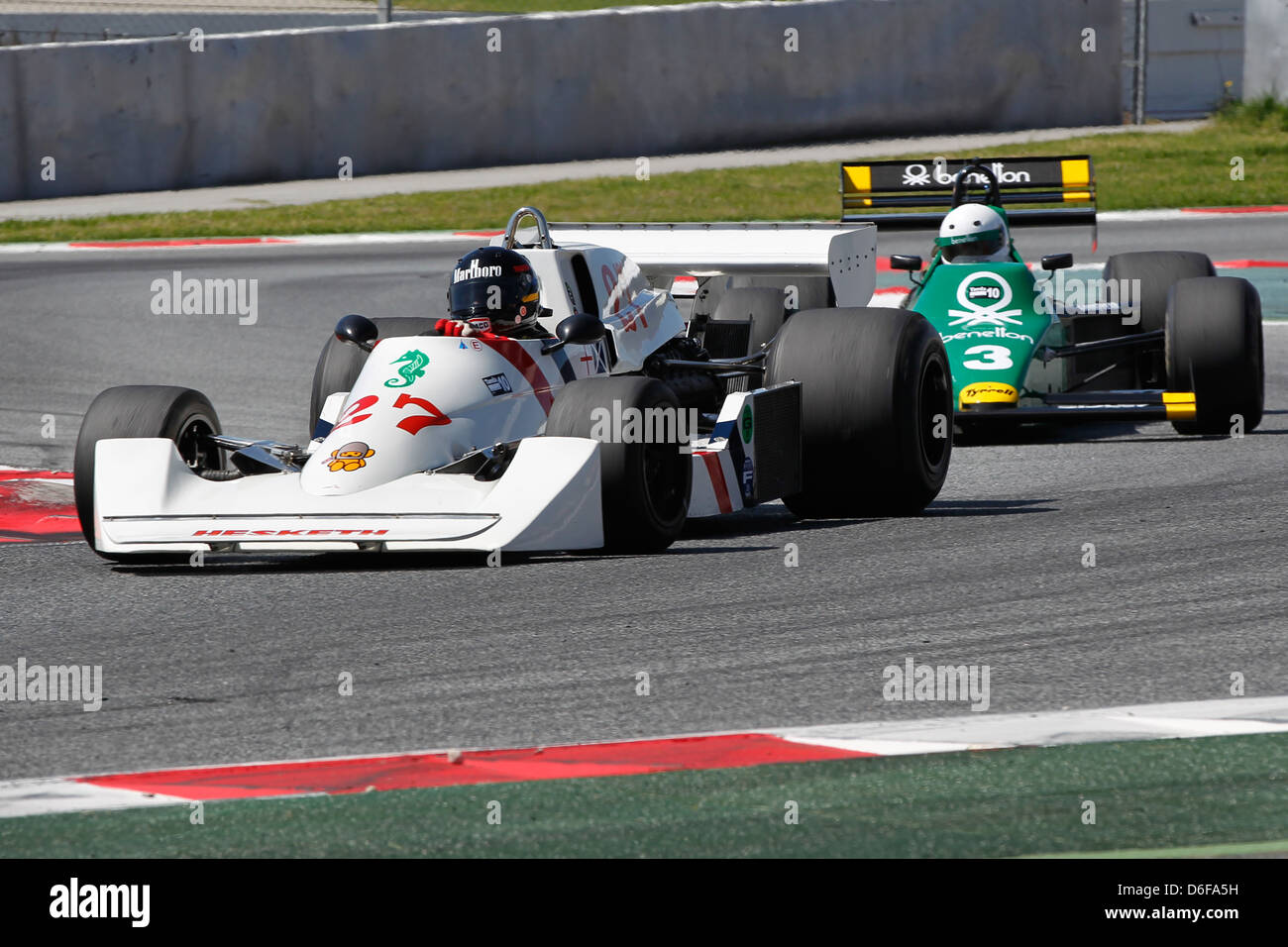 FIA Masters storica gara di Formula Uno al Montmelò 12 Aprile 2013 - Rick Carlino nel 1975 Hesketh 308C Foto Stock