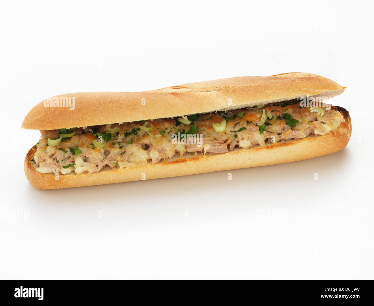 Tonno fuso sul pane francese Foto Stock