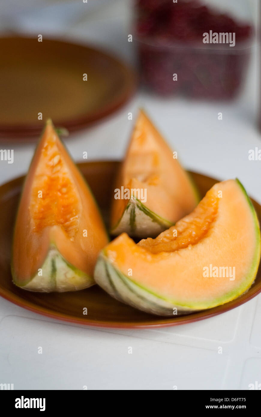 Tagliate a fette di melone Cantalupo Foto Stock