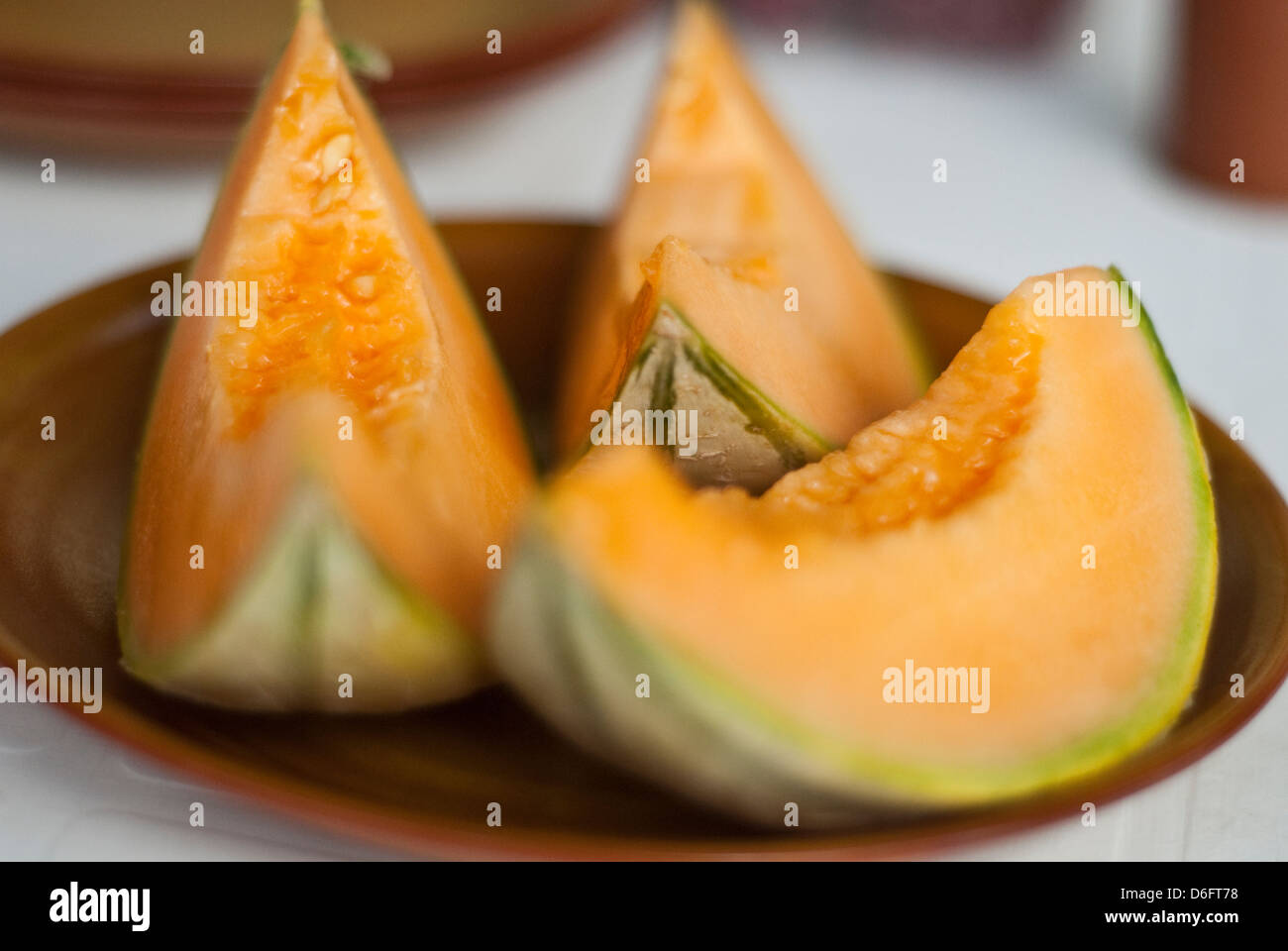 Tagliate a fette di melone Cantalupo Foto Stock