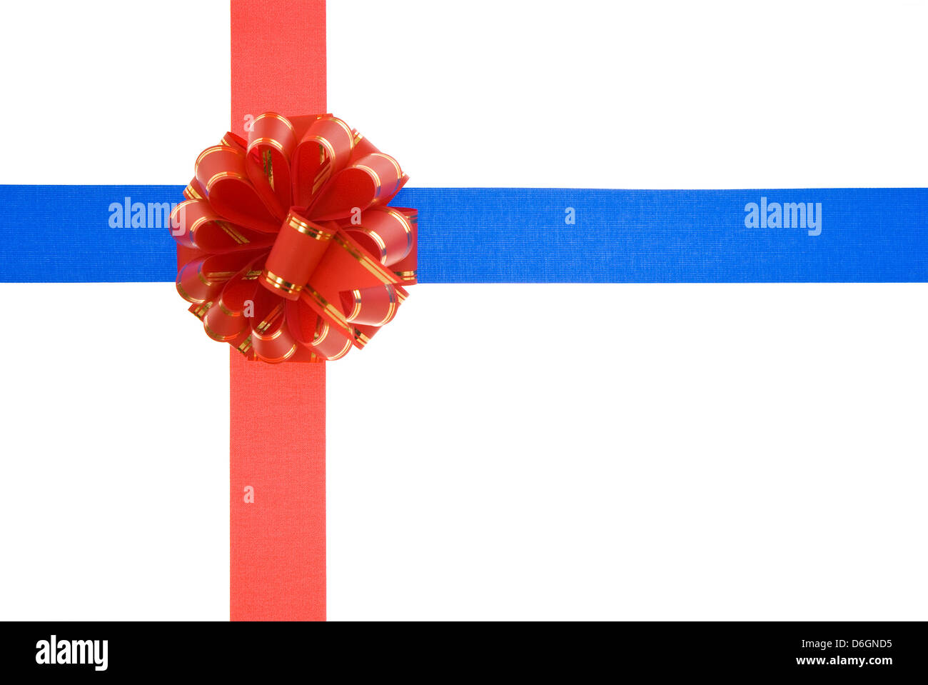 Arco rosso su rosso e blu ribbon Foto Stock