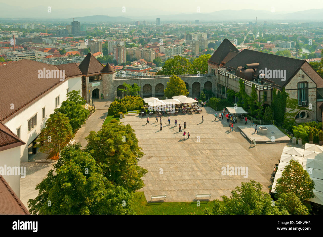 Cortile del Castello di Ljubljana, Lubiana, Slovenia Foto Stock