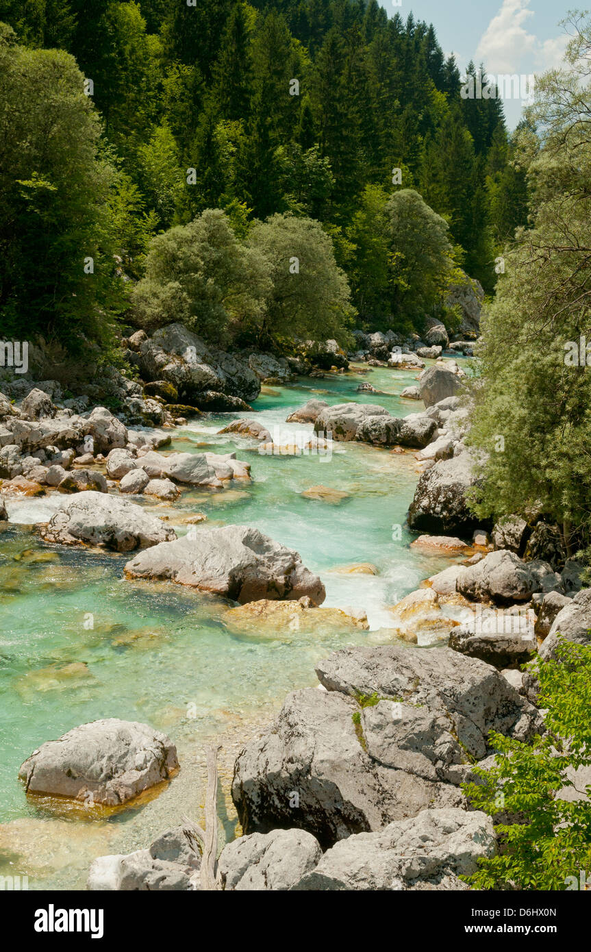Soca River Rapids vicino a Bovec, Slovenia Foto Stock