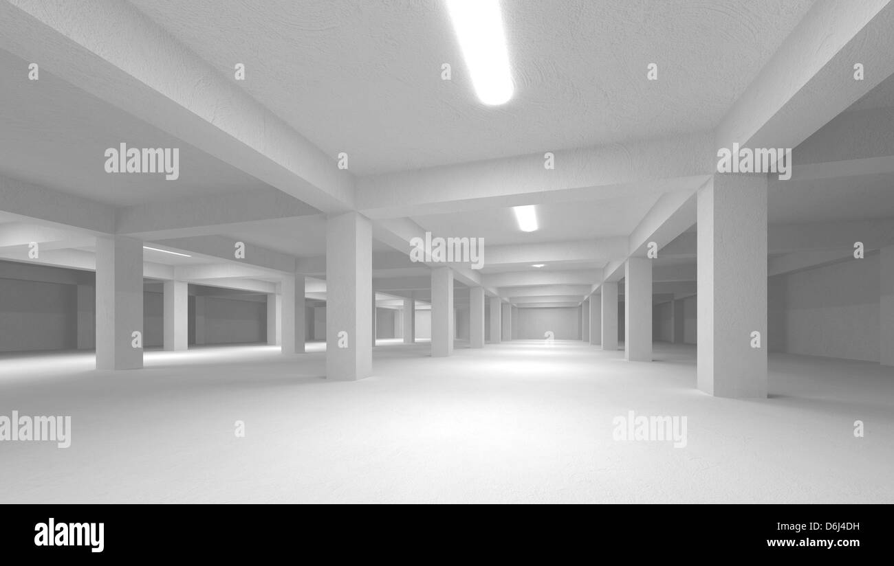 Abstract vuoto bianco parcheggio sotterraneo interno Foto Stock