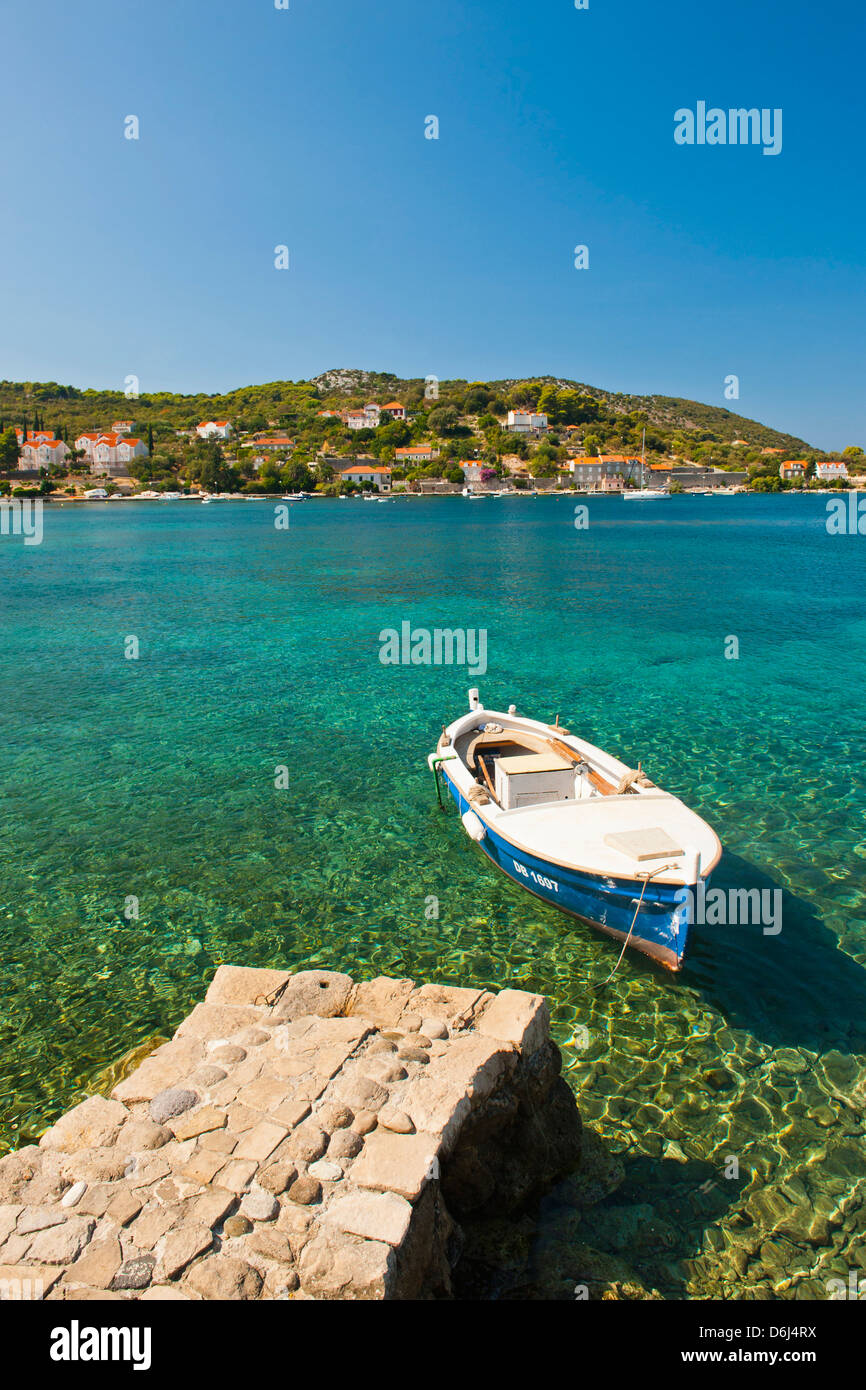 Barca da pesca, Kolocep isola, isole Elafiti (Elaphites), costa dalmata, Mare Adriatico, Croazia, Europa Foto Stock