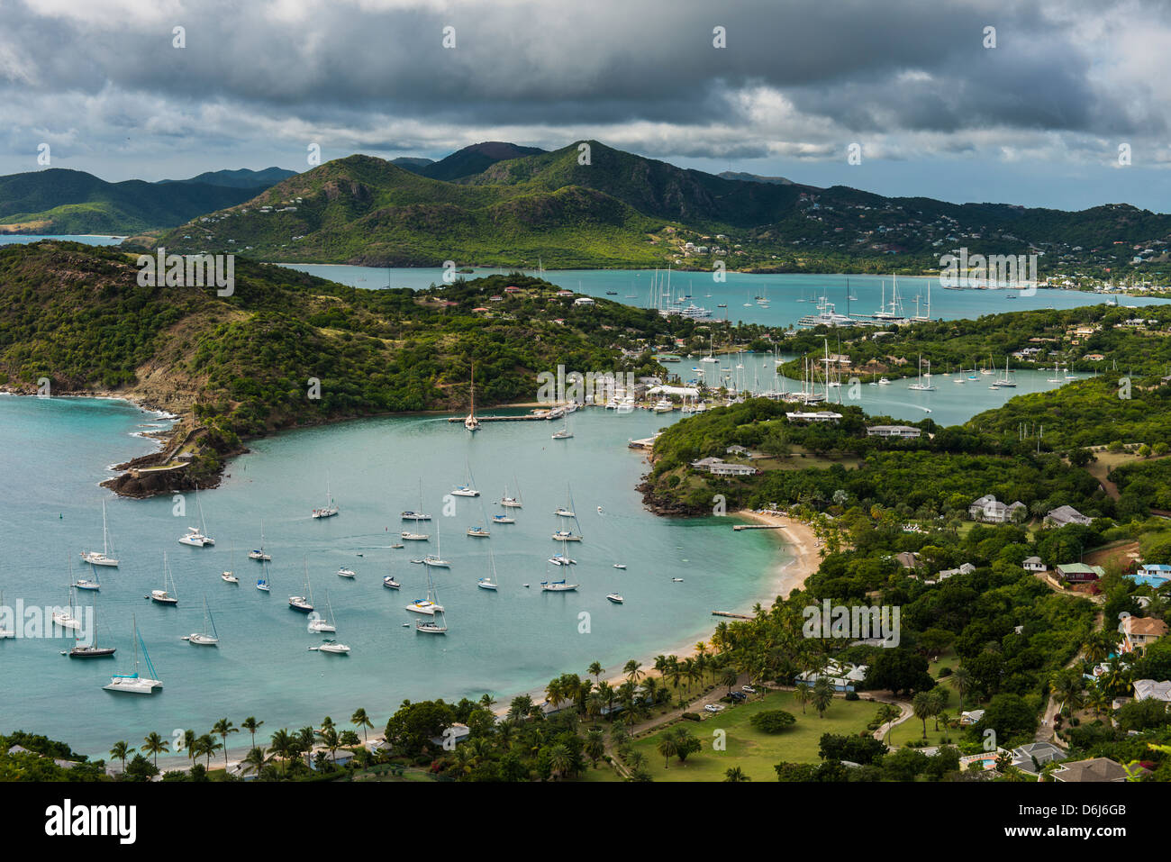 Vista su English Harbour, Antigua Antigua e Barbuda, West Indies, Caraibi, America Centrale Foto Stock