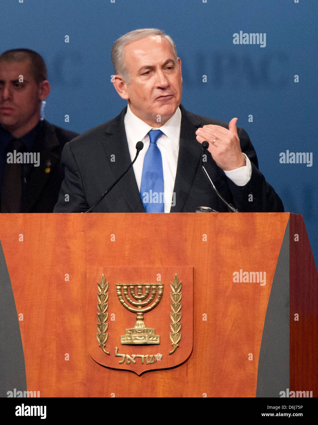 Il primo ministro Benjamin Netanyahu di Israele parla all'annuale American Israel Public Affairs Committee (AIPAC) Conferenza politica al Washington Convention Center di Washington D.C. il lunedì, 5 marzo 2012..Credit: Ron Sachs / CNP Foto Stock