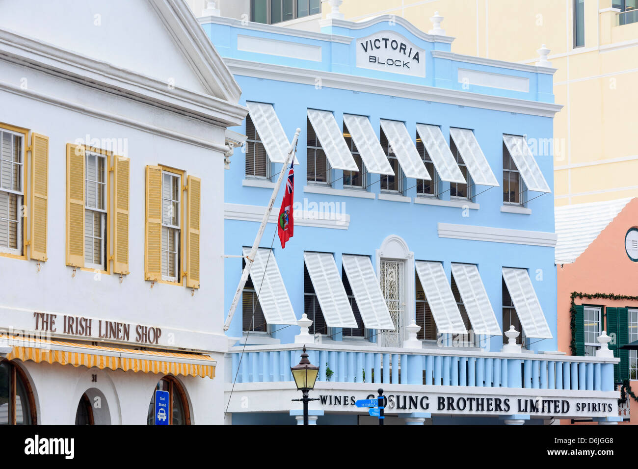 Blocco di Victoria su Front Street nella città di Hamilton, parrocchia di Pembroke, Bermuda, America Centrale Foto Stock