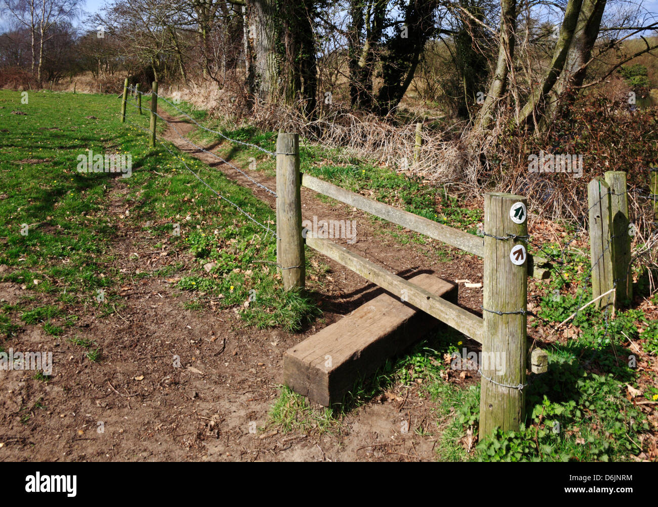 Un stile sul Wherryman il modo a lunga distanza a piedi a Surlingham, Norfolk, Inghilterra, Regno Unito. Foto Stock