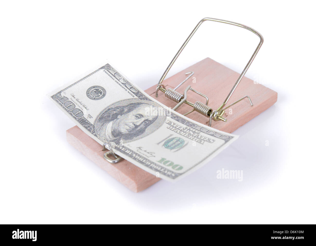 Concetto di trappola di denaro, a 100 dollari in una trappola Foto Stock