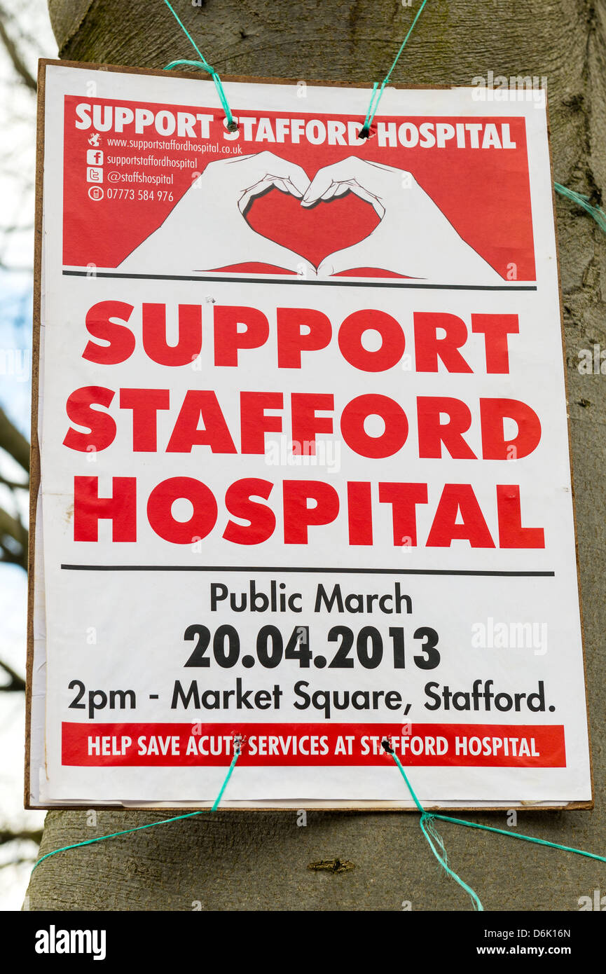 Supporto Ospedale Stafford segno Foto Stock