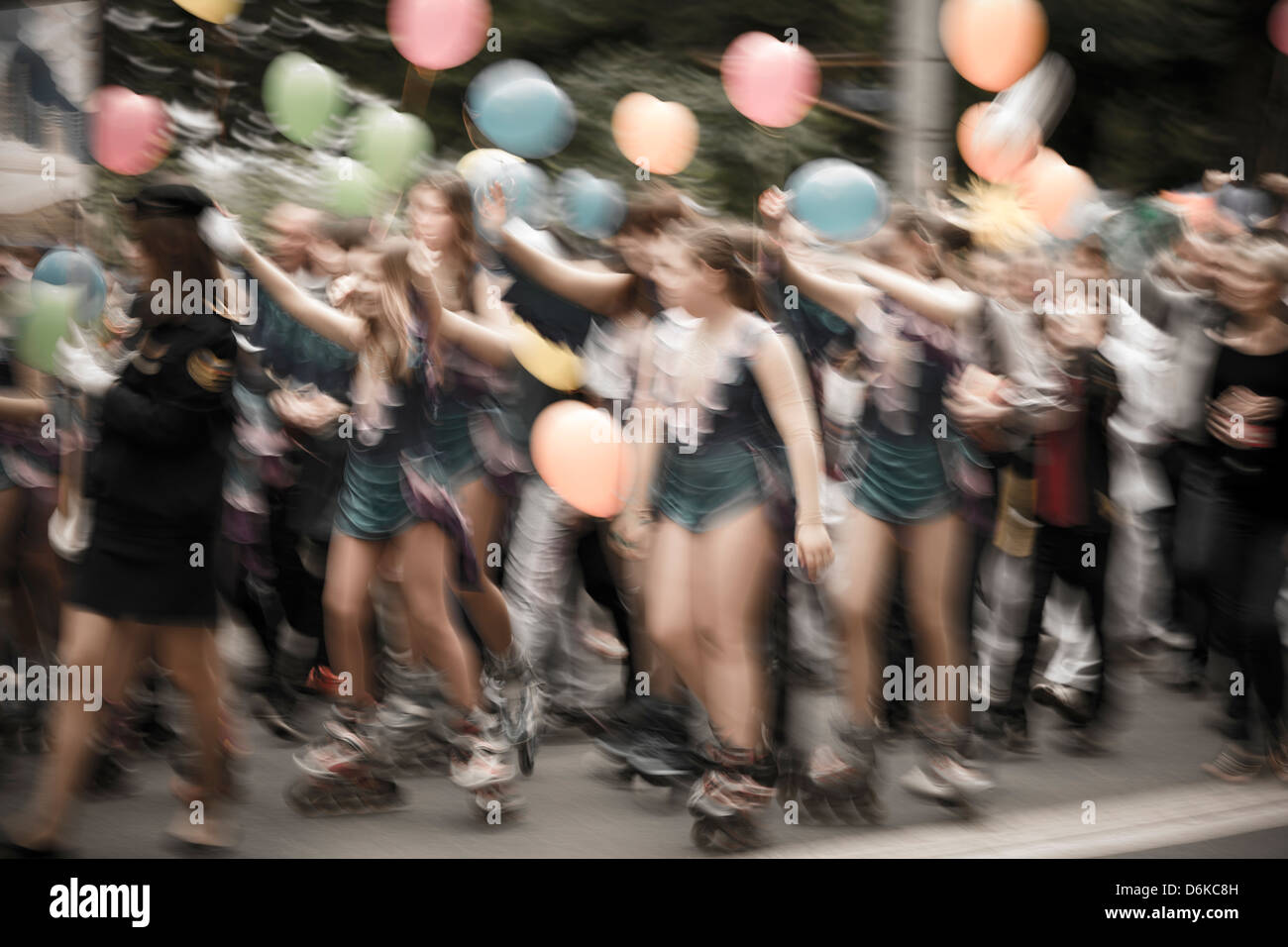 Street sfilata di carnevale,speciale lente le sfocature Foto Stock