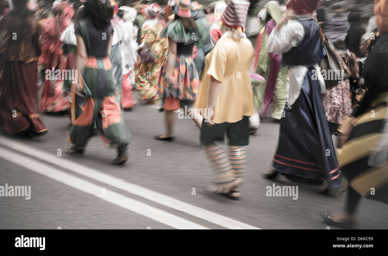 Street sfilata di carnevale,speciale lente le sfocature Foto Stock
