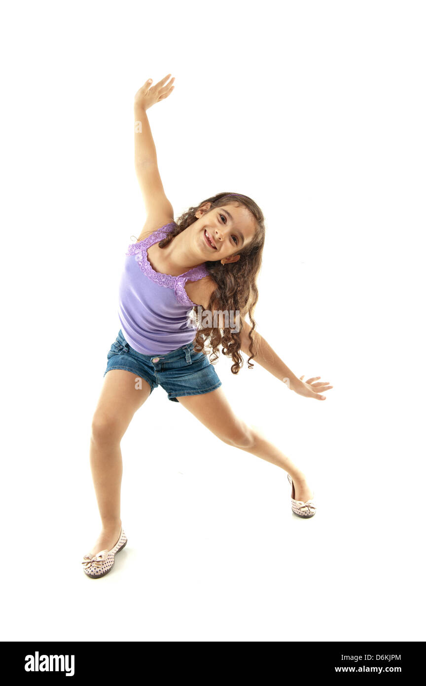 Bambino felice sorridente con le braccia in aria Foto Stock