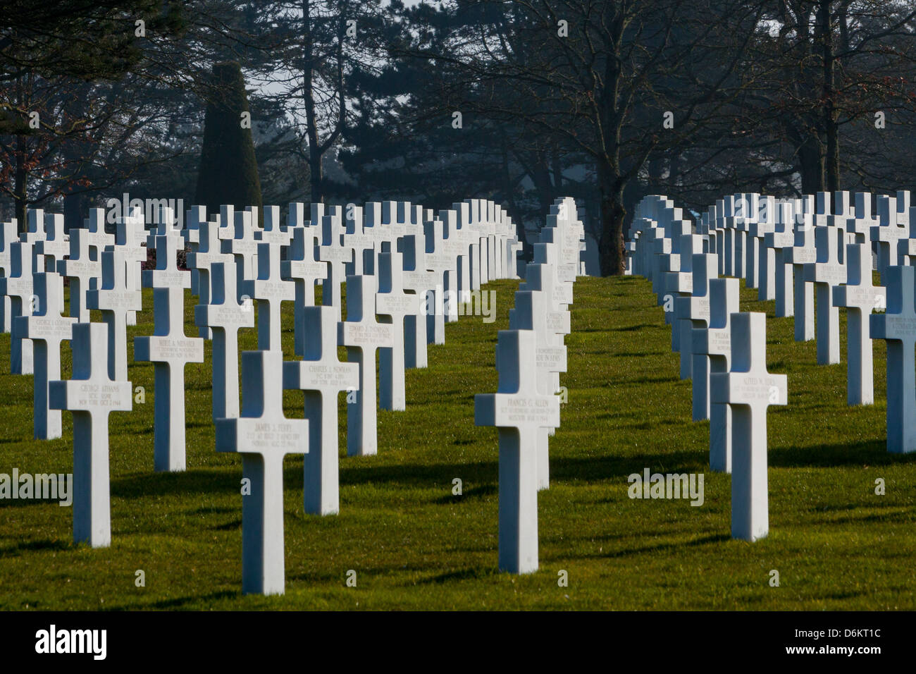 Cimitero Americano della seconda guerra mondiale (1939-1945), in Coleville-Sur-Mer, Normandia Francia Foto Stock