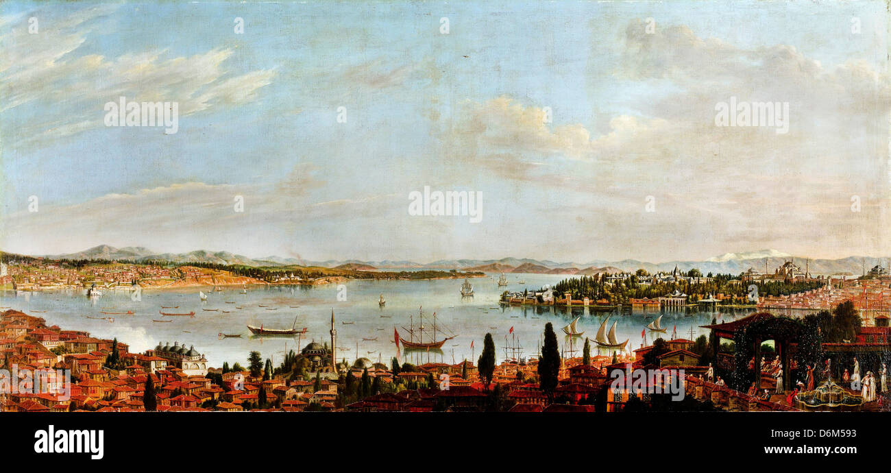 Antoine de Favray, Panorama di İstanbul. Il XVIII secolo. Olio su tela. Museo di Pera, Istanbul Foto Stock