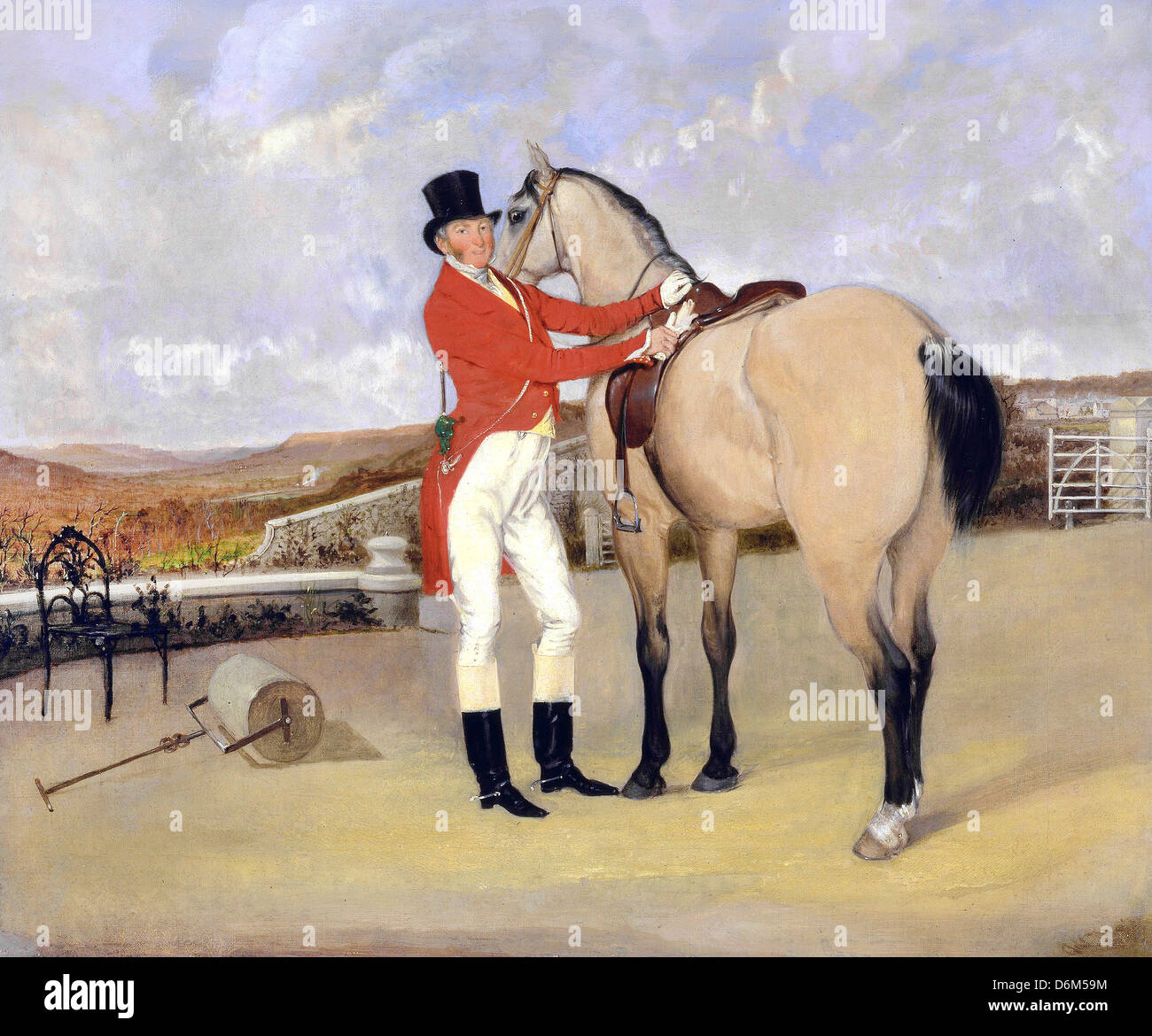 Anson Ambrogio Martin James Taylor Wray del Bedale di cacciare con il suo Dun Hunter. Circa 1840. Olio su tela. Foto Stock