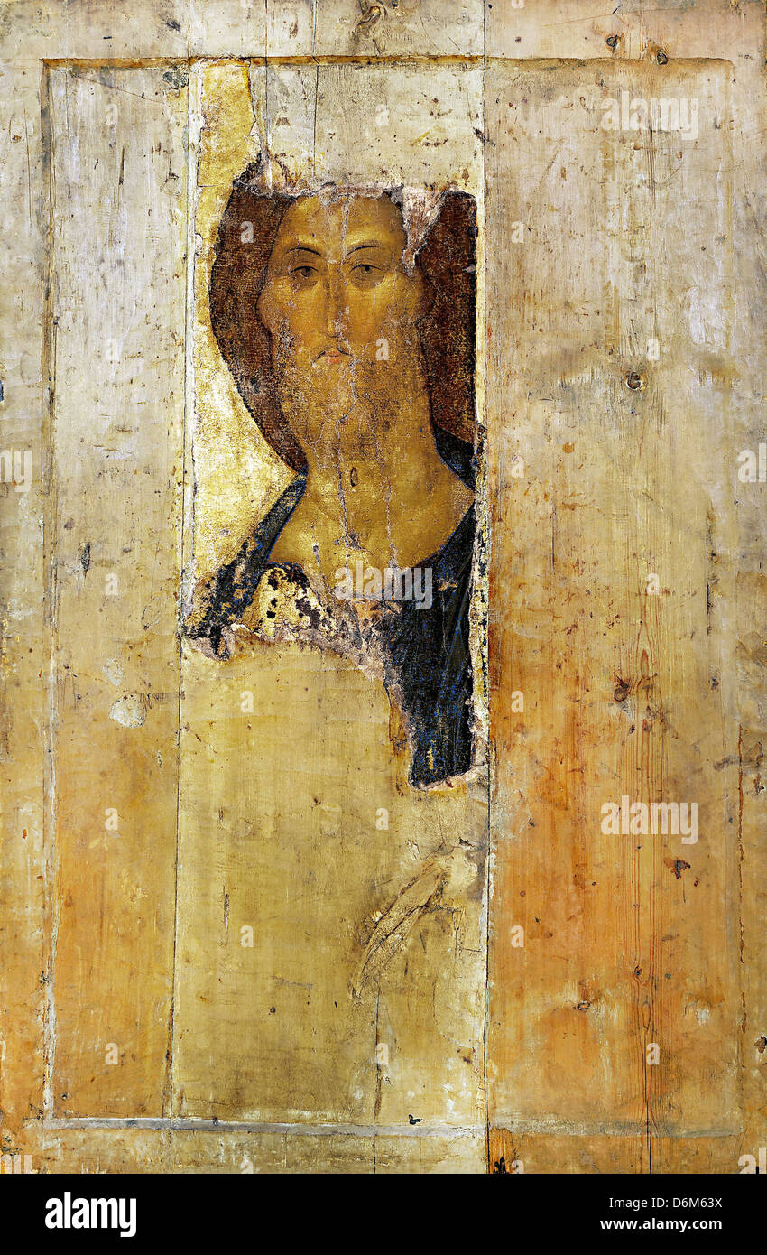 Andrei Rublev, Salvatore. Dal Deisus mento. Xv secolo. Tempera su legno. Galleria Tretyakov a Mosca, Russia Foto Stock