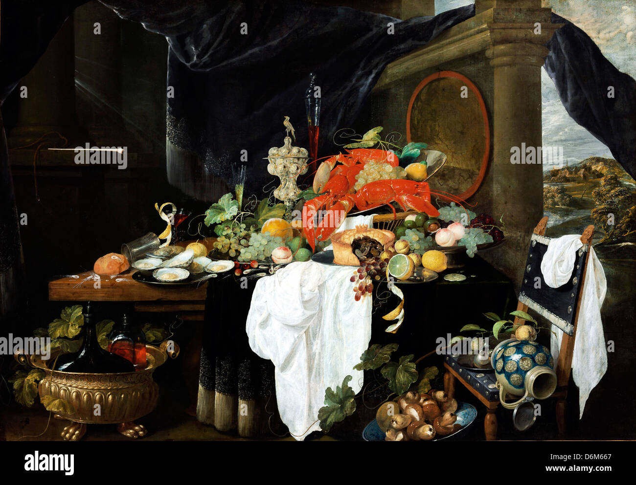 Andries Benedetti, Pronk Still Life with Fruit, ostriche e aragoste 1620 - 1649 olio su tela. Museo di Belle Arti di Budapest Foto Stock