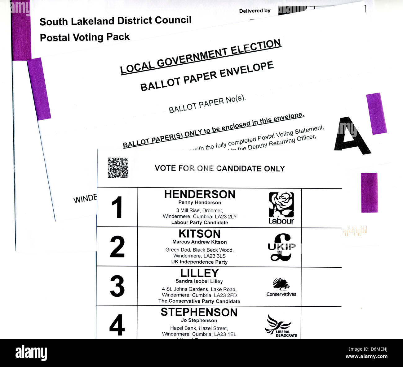 Governo locale elezioni Cumbria Regno Unito xx aprile 2013 scrutinio postale i documenti sono inviati per il governo locale delle elezioni del 2 maggio 2013 Foto Stock