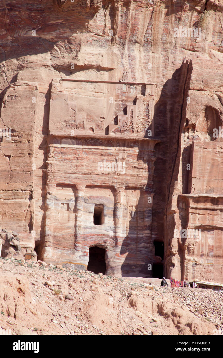 La città perduta di Petra, Giordania, un primo secolo città scavata nella pietra scogliere e una moderna avventura turistica Foto Stock