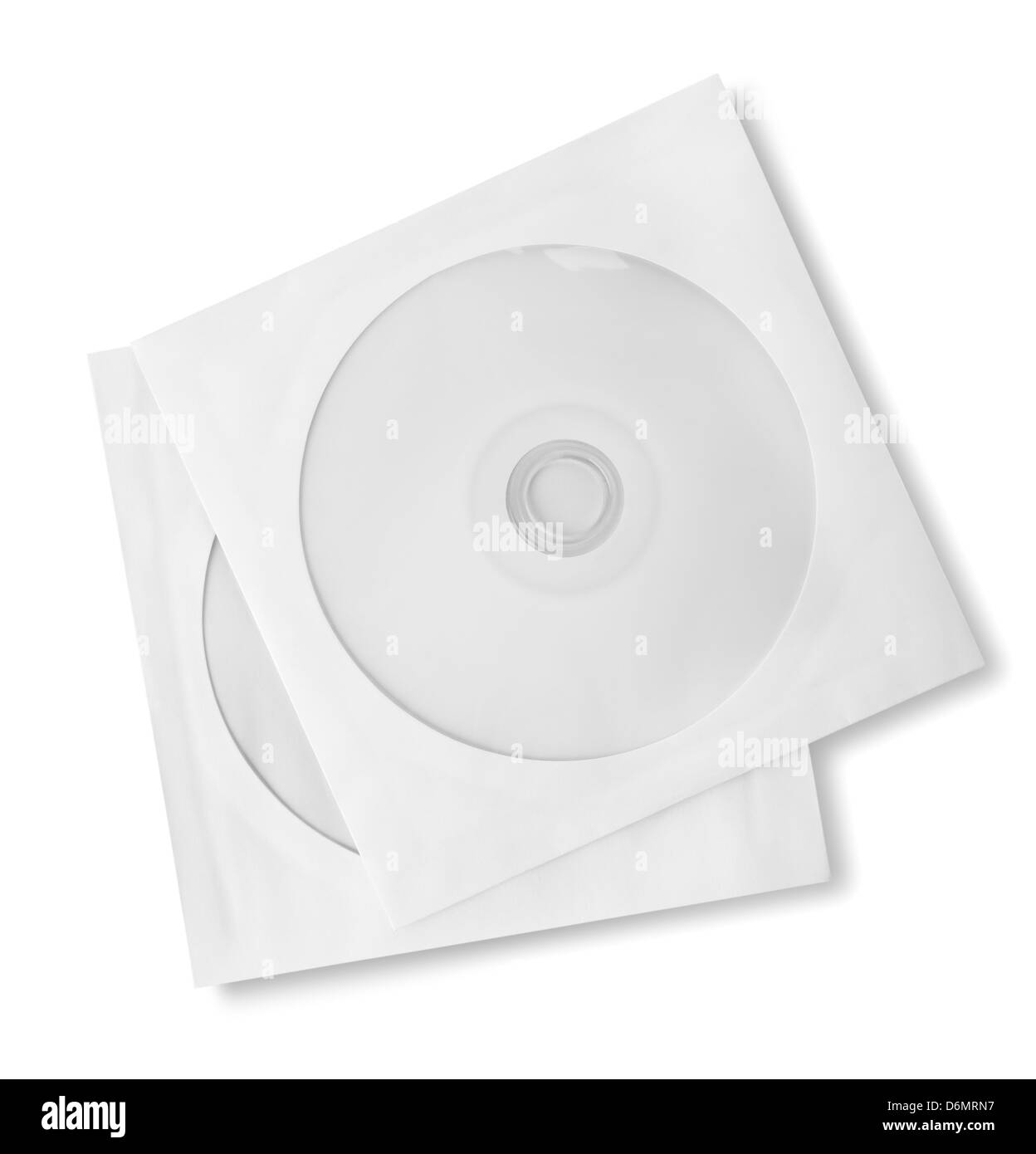 CD con carta caso isolato su sfondo bianco Foto Stock