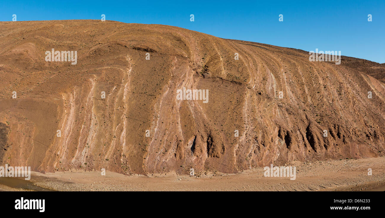 Vedute panoramiche delle formazioni geologiche in Alto Atlante e Anti Atlas Mountains Foto Stock