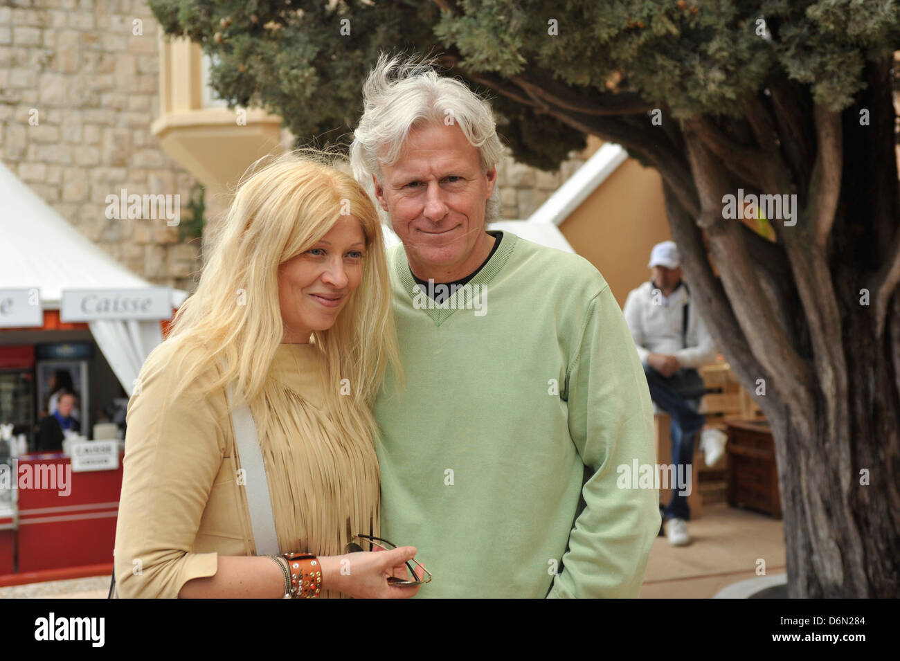 Monte Carlo, Monaco. Xx Aprile, 2013. Bjorn Borg e Patricia Ostfeldt durante l'ATP Monte Carlo Rolex Masters dal Monte Carlo Country Club. Foto Stock
