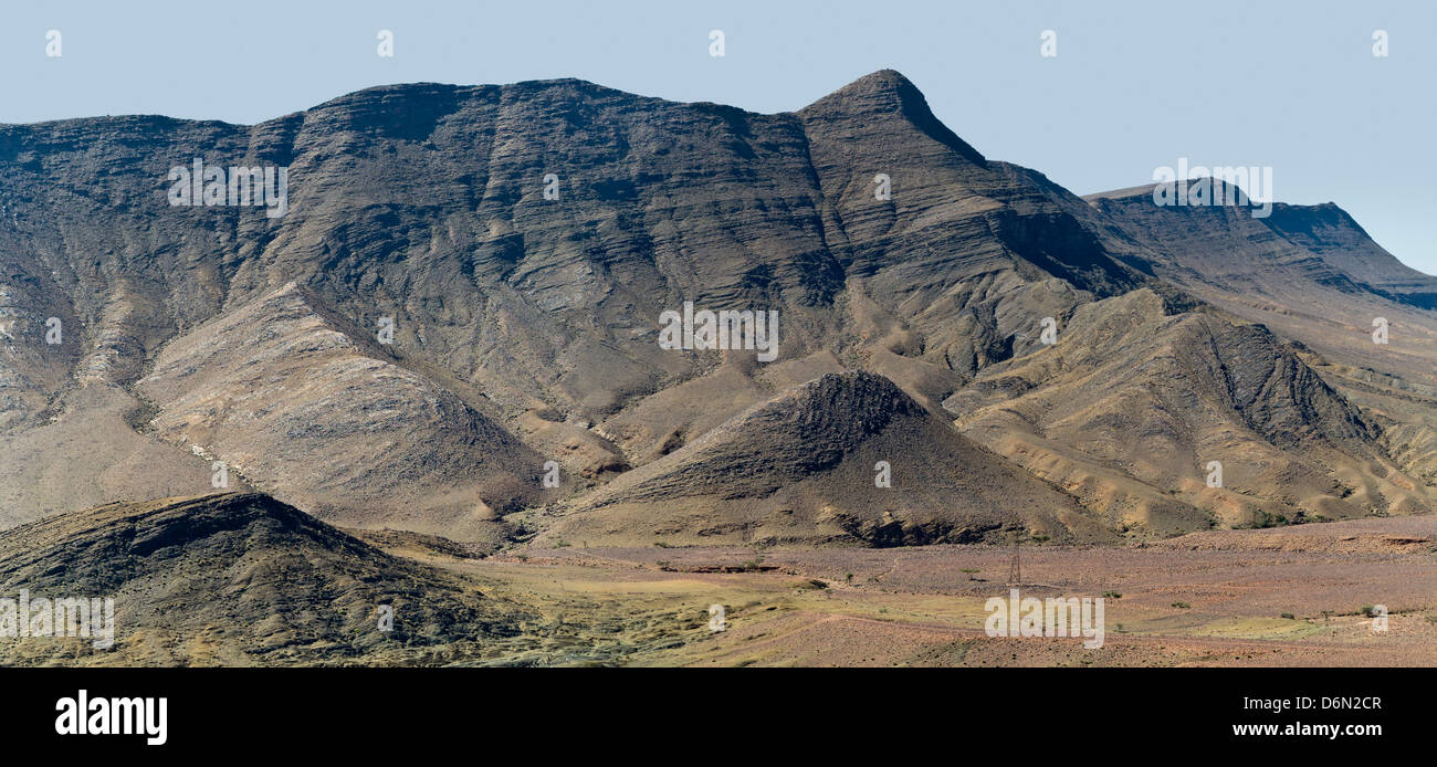 Vedute panoramiche delle formazioni geologiche in Alto Atlante e Anti Atlas Mountains Foto Stock