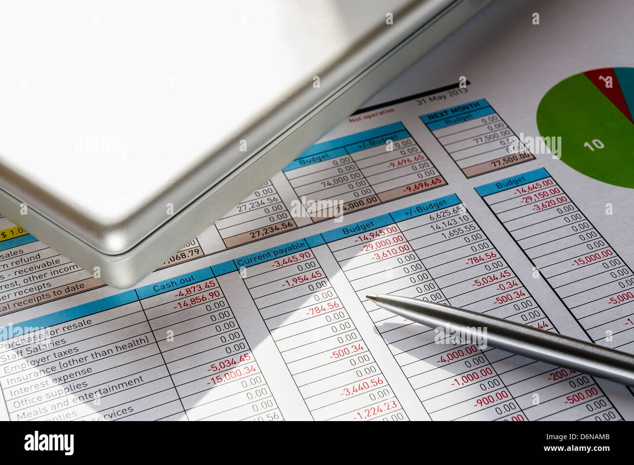 Modulo di contabilità con la penna, l'uomo d'affari dell'ufficio Foto Stock