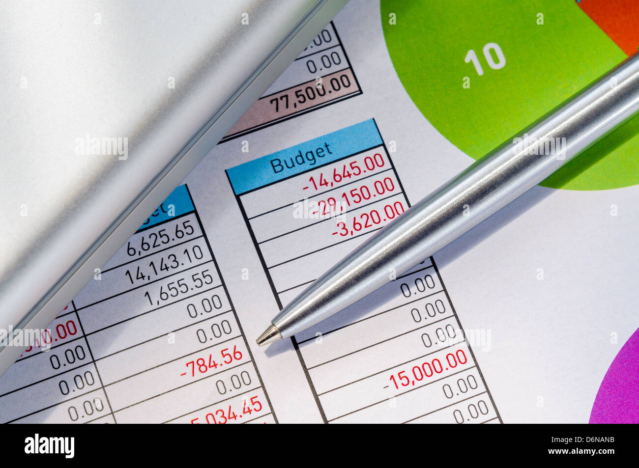 Modulo di contabilità con la penna, l'uomo d'affari dell'ufficio Foto Stock