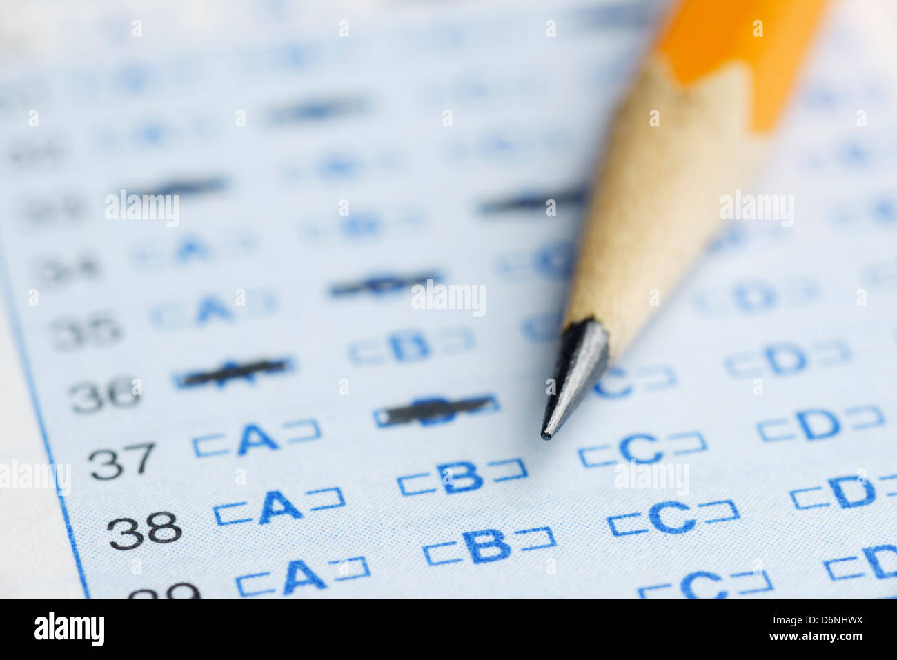 Scansione ottica foglio di risposta per un esame scolastico Foto Stock