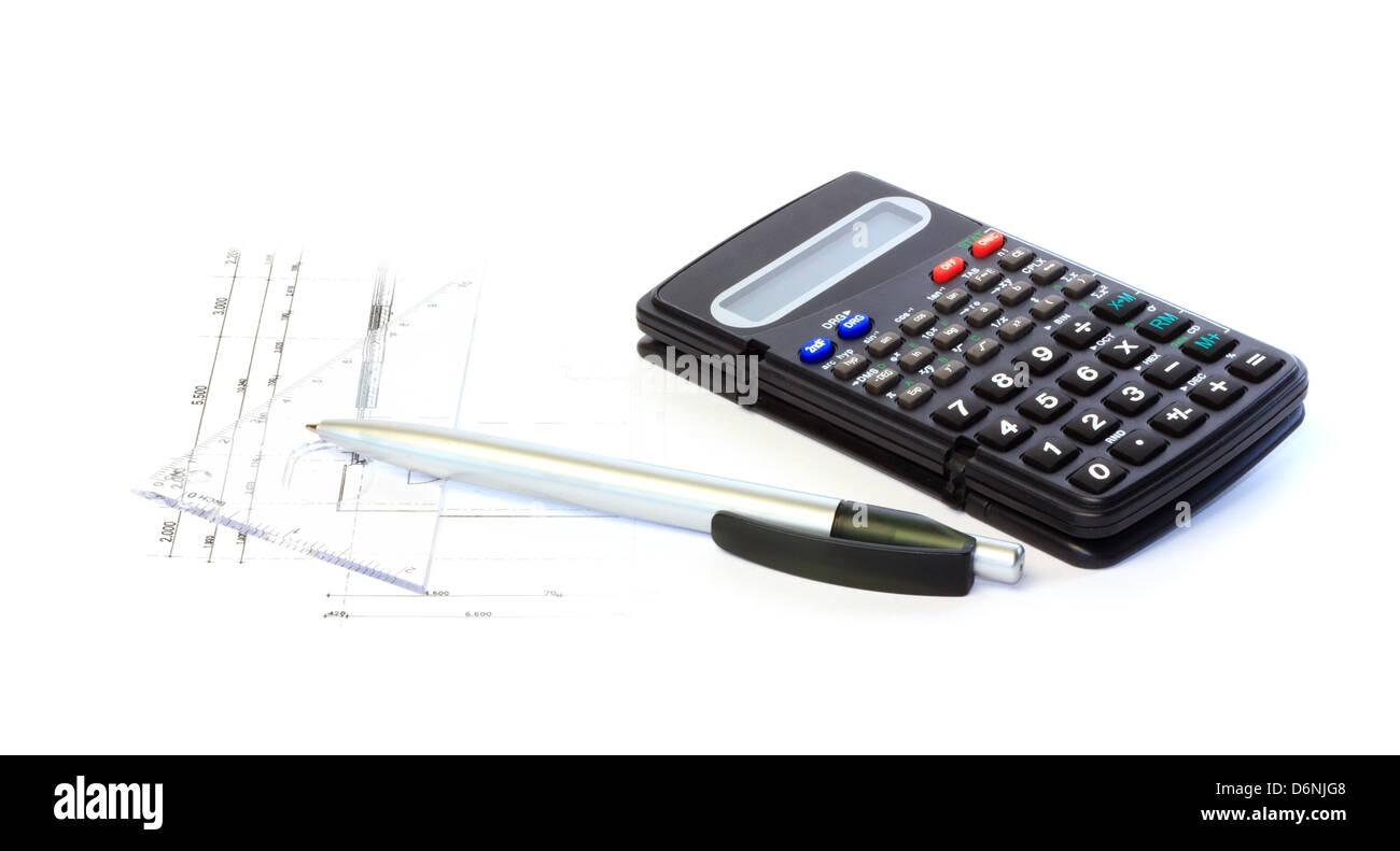 Il calcolo per la costruzione di disegni contro uno sfondo bianco Foto Stock