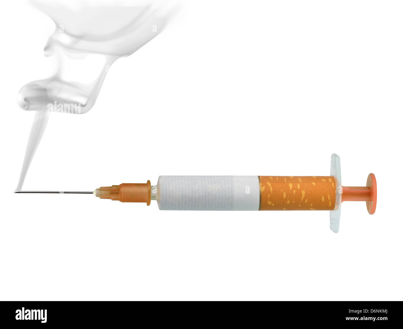 Accendi-siringa, il concetto di dipendenza da nicotina, isolato su bianco Foto Stock