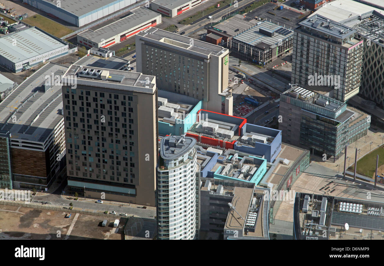 Vista aerea del Media City a Salford Quays, Manchester Foto Stock