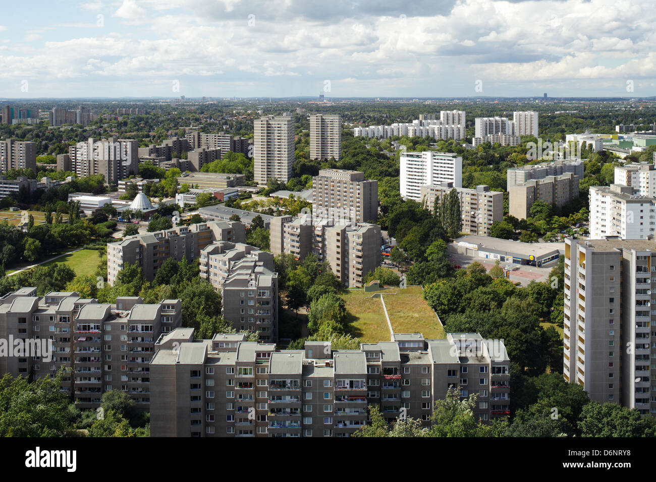 Berlino, Germania, Gropius panoramica della città dalla più alta torre residenziale Foto Stock