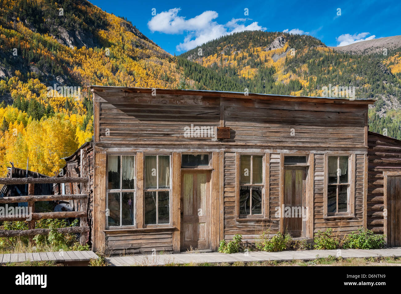 Cash Williams Building, fogliame autunnale, Sant Elmo, Sawatch montagne, Colorado. Foto Stock