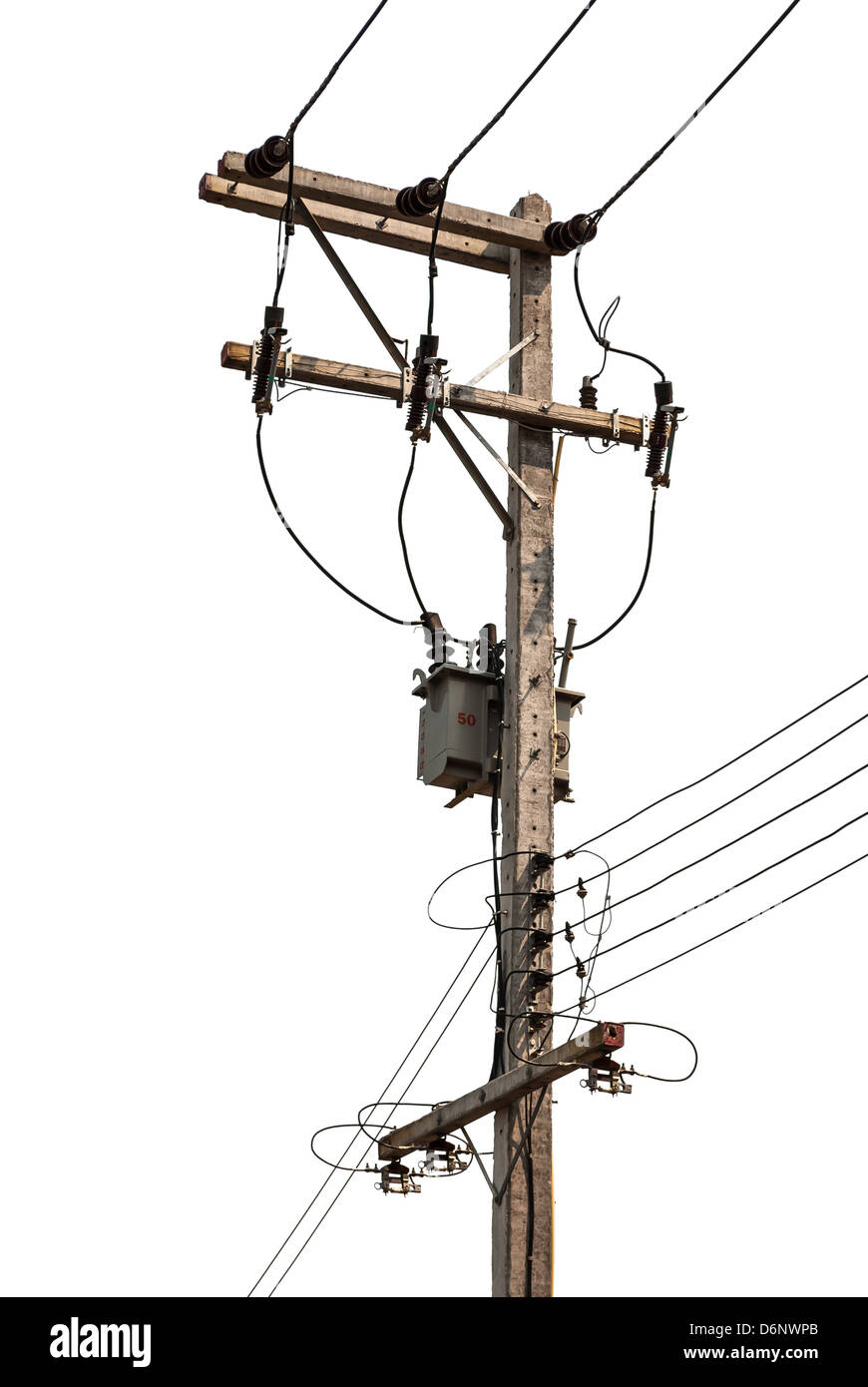 Calcestruzzo Torre elettrico con trasformatore, isolato Foto Stock