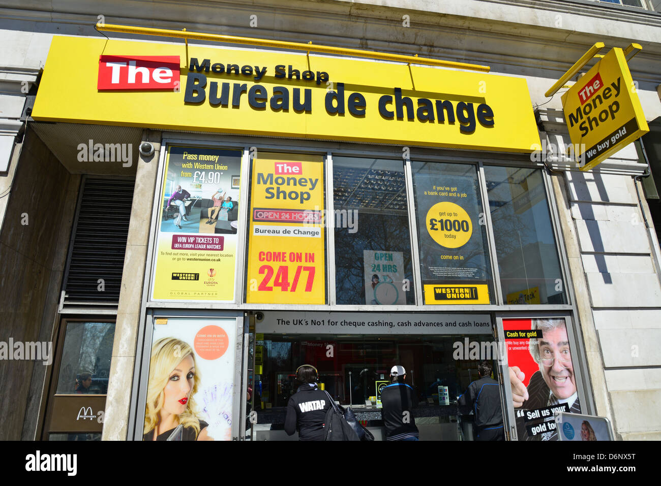 Il denaro Shop bureau de change, Marble Arch, Oxford Street, West End, London, Greater London, England, Regno Unito Foto Stock