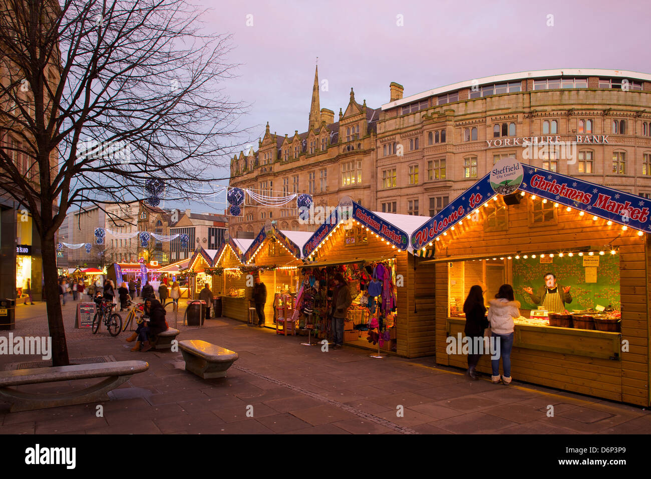 Mercato di Natale, Sheffield South Yorkshire, Yorkshire, Inghilterra, Regno Unito, Europa Foto Stock